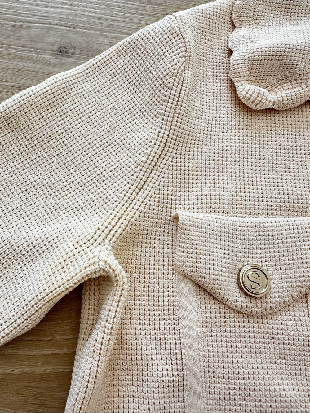 Sandro Paco Cardigan XS Ivory Waffle Knit Scalloped Collar - Picture 5 of 8